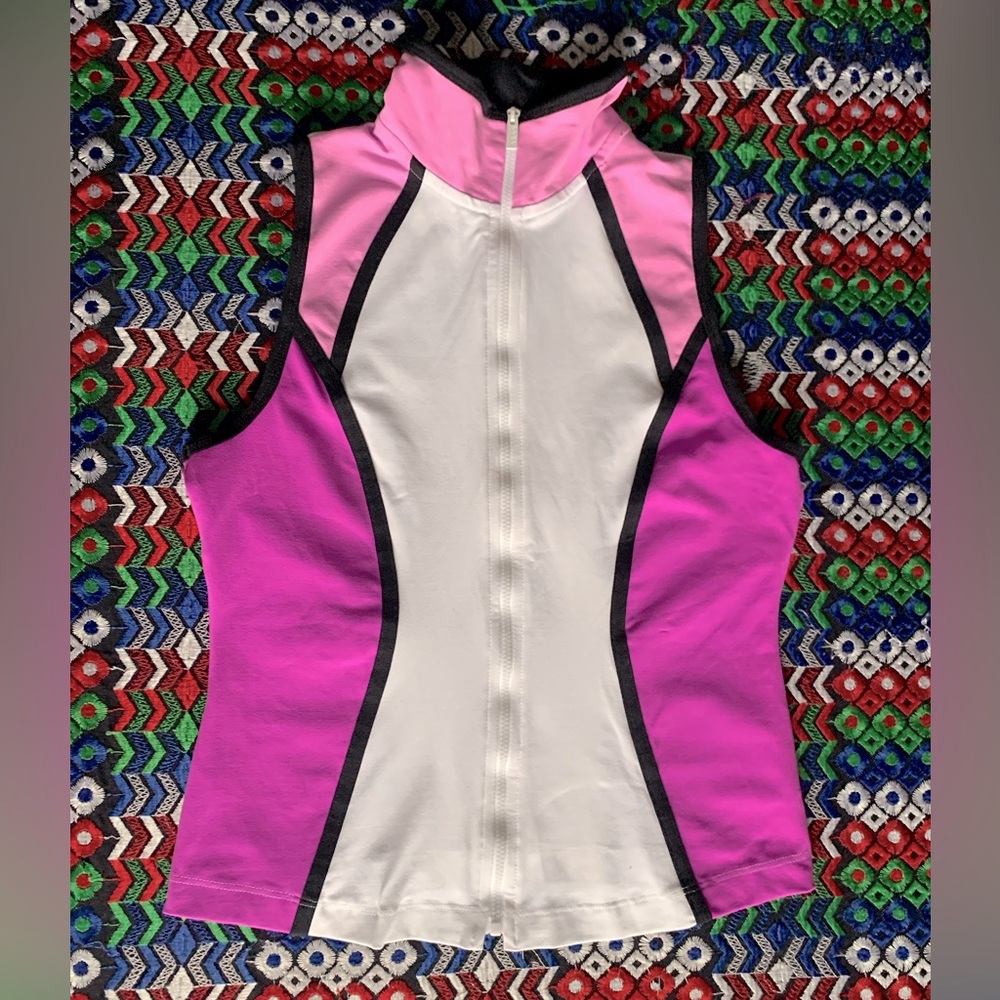 Y2K Bebe Pink and White Sleeveless Zip-Up Top